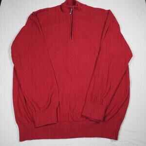 LL Bean Mens Quarter Zip Red Cotton Cashmere Blend Sweater XL-Reg